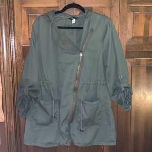 Asymmetrical Zipper Utility Jacket Olive Green size large